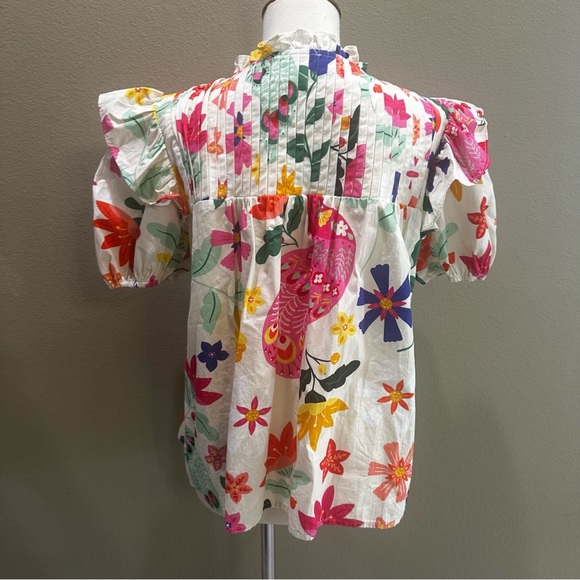 Floral Ruffle Sleeve Top Sincerely Ours Nora EUC Pretty Peacock - Picture 8 of 14